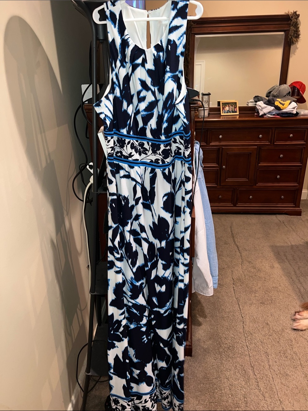 London Times Navy and White Floral Maxi Dress
